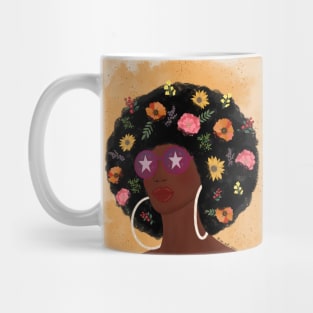 Girl with floral afro hair Mug